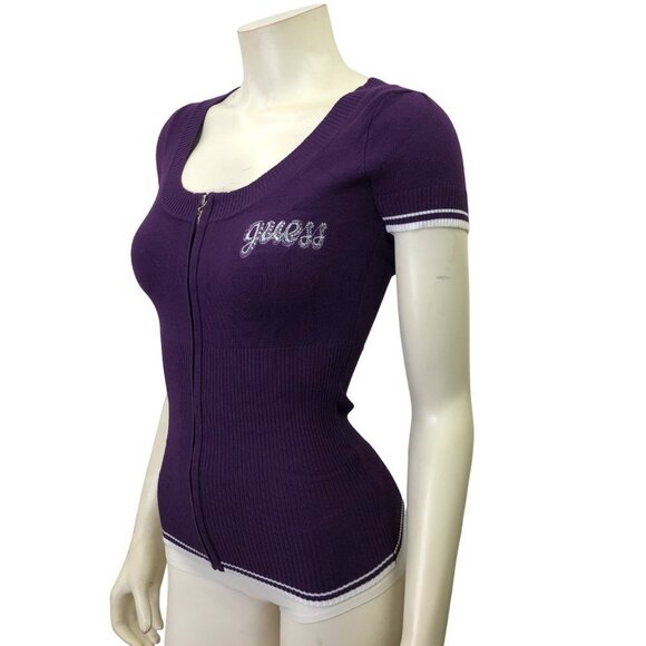 GUESS CAP SLEEVE FULL ZIP SWEATER TOP SM NWT - Picture 5 of 7